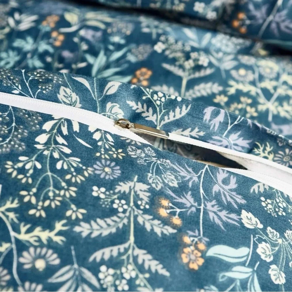 NEW Anthro Blue Floral Cotton Boho King Queen Full Size Bedding Duvet & Sham Set